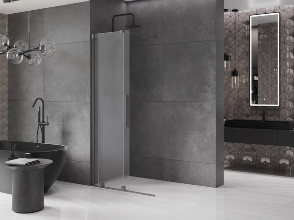 Mexen Velar, sprchová zástena s posuvnými dverami Walk-in 85 x 200 cm, 8mm sklo námraza, grafit brúsený, 871-085-000-33-66
