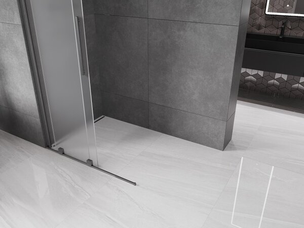 Mexen Velar, sprchová zástena s posuvnými dverami Walk-in 85 x 200 cm, 8mm sklo námraza, grafit brúsený, 871-085-000-33-66