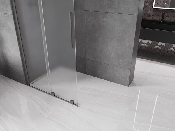 Mexen Velar, sprchová zástena s posuvnými dverami Walk-in 85 x 200 cm, 8mm sklo námraza, grafit brúsený, 871-085-000-33-66