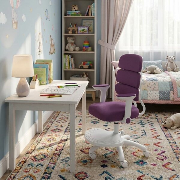 Detská rastúca stolička Neoseat KIDDY THREE — látka, prateľný poťah, fialová