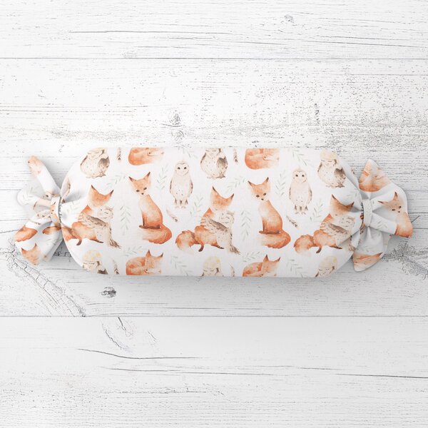 Biante Detský vankúš valec bonbon Sandra SA-523 Líšky a sovy na bielom 15x40 cm
