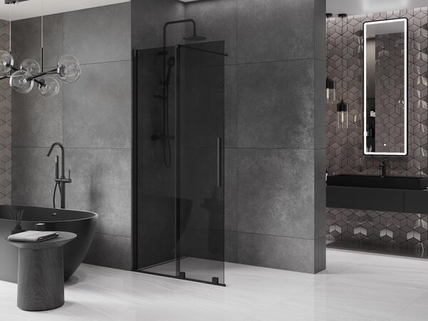 Mexen Velar, sprchová zástena s posuvnými dverami Walk-in 70 x 200 cm, 8mm šedé sklo, čierna matná, 871-070-000-43-70