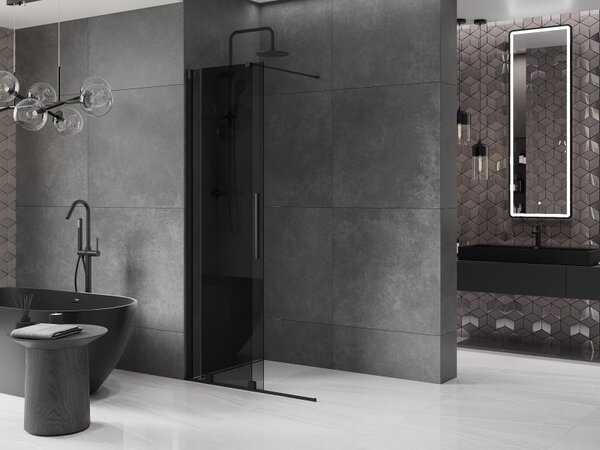 Mexen Velar, sprchová zástena s posuvnými dverami Walk-in 70 x 200 cm, 8mm šedé sklo, čierna matná, 871-070-000-43-70