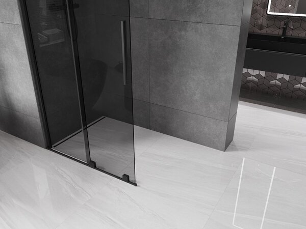 Mexen Velar, sprchová zástena s posuvnými dverami Walk-in 70 x 200 cm, 8mm šedé sklo, čierna matná, 871-070-000-43-70