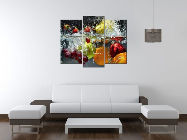 Obraz s hodinami Sladké ovocie - 3 dielny Rozmery: 100 x 70 cm