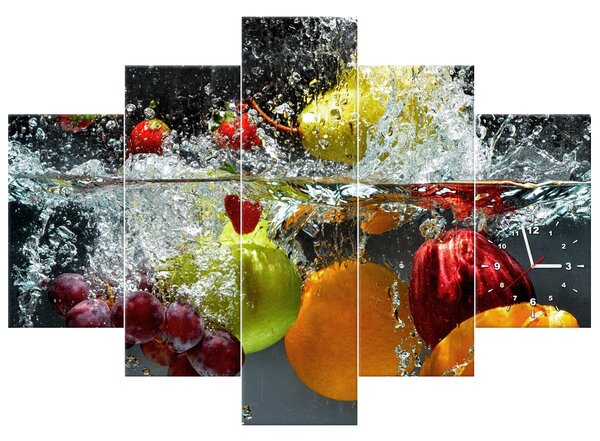 Obraz s hodinami Sladké ovocie - 5 dielny Rozmery: 150 x 70 cm