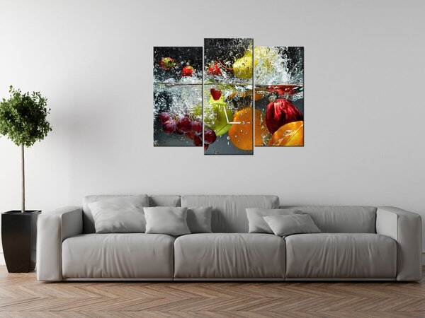 Obraz s hodinami Sladké ovocie - 3 dielny Rozmery: 100 x 70 cm