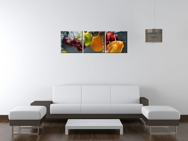 Obraz s hodinami Sladké ovocie - 3 dielny Rozmery: 100 x 70 cm