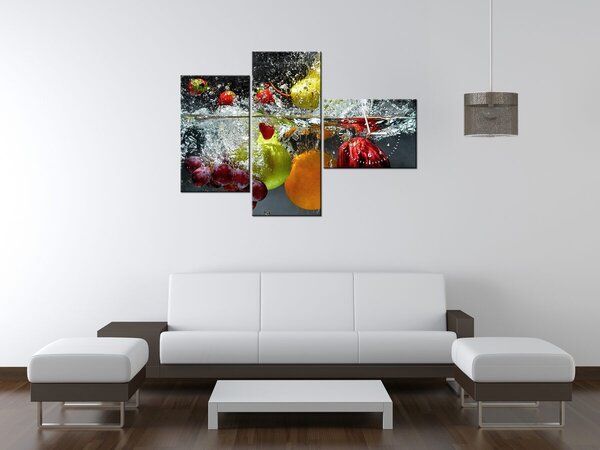 Obraz s hodinami Sladké ovocie - 3 dielny Rozmery: 100 x 70 cm