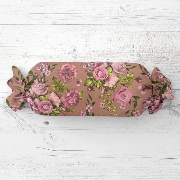 Biante Vankúš valec bonbon Sandra SA-554 Ruže a hortenzie na hnedom 15x40 cm