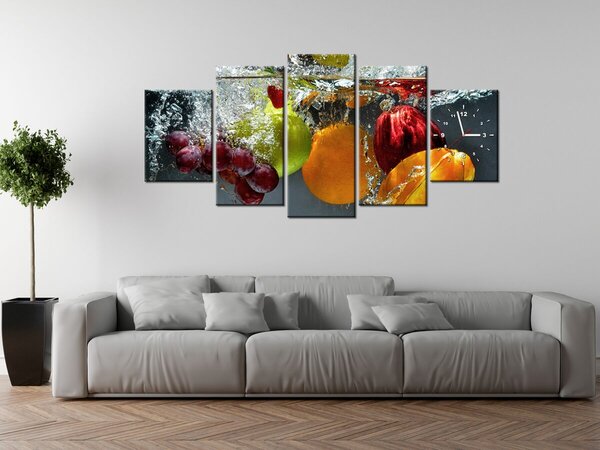 Obraz s hodinami Sladké ovocie - 5 dielny Rozmery: 150 x 70 cm