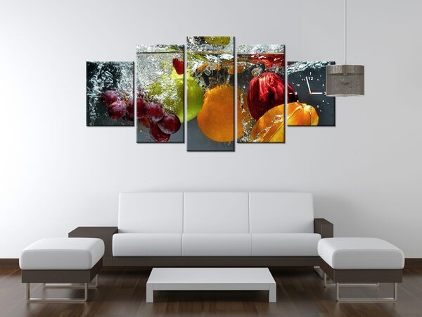 Obraz s hodinami Sladké ovocie - 5 dielny Rozmery: 150 x 70 cm