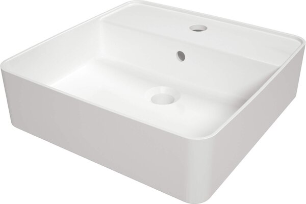 Deante Square, umývadlo na dosku s otvorom na batériu 420x420x120mm, biela lesklá, DEA-CGS_6U4B