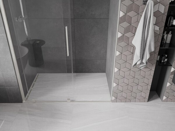 Mexen Velar, posuvné sprchové dvere do otvoru 130 cm, 8mm číre sklo, brúsená oceľ, 871-130-000-01-97