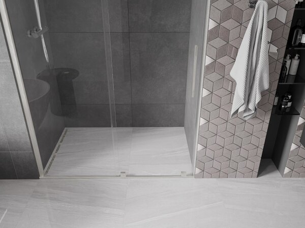Mexen Velar, posuvné sprchové dvere do otvoru 130 cm, 8mm číre sklo, brúsená oceľ, 871-130-000-01-97