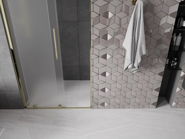 Mexen Velar, posuvné sprchové dvere do otvoru 110 cm, 8mm sklo námraza, zlatá lesklá, 871-110-000-31-50