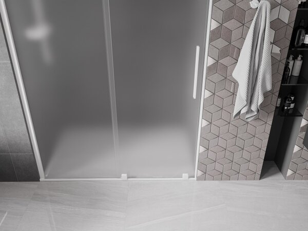Mexen Velar, posuvné sprchové dvere do otvoru 130 cm, 8mm sklo námraza, biela matná, 871-130-000-31-20