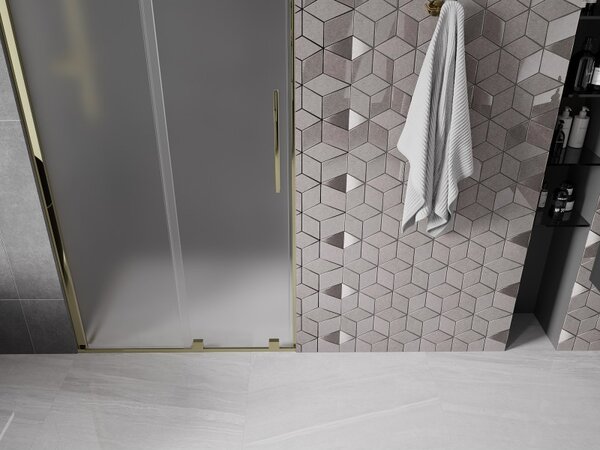 Mexen Velar, posuvné sprchové dvere do otvoru 110 cm, 8mm sklo námraza, zlatá lesklá, 871-110-000-31-50