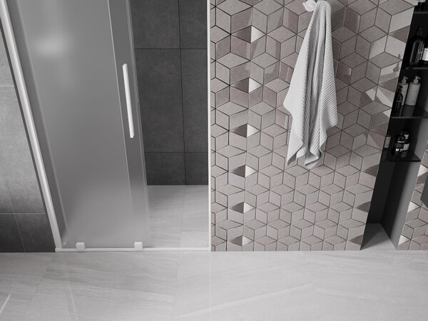 Mexen Velar, posuvné sprchové dvere do otvoru 90 cm, 8mm sklo námraza, biela matná, 871-090-000-31-20