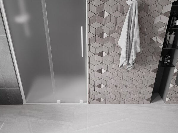 Mexen Velar, posuvné sprchové dvere do otvoru 90 cm, 8mm sklo námraza, biela matná, 871-090-000-31-20