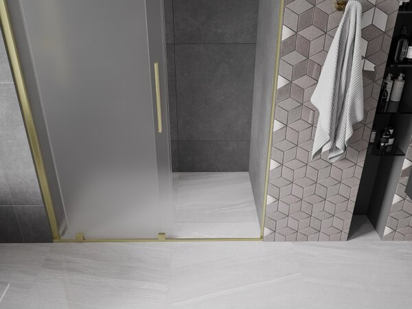 Mexen Velar, posuvné sprchové dvere do otvoru 130 cm, 8mm sklo námraza, zlatá matná, 871-130-000-31-55
