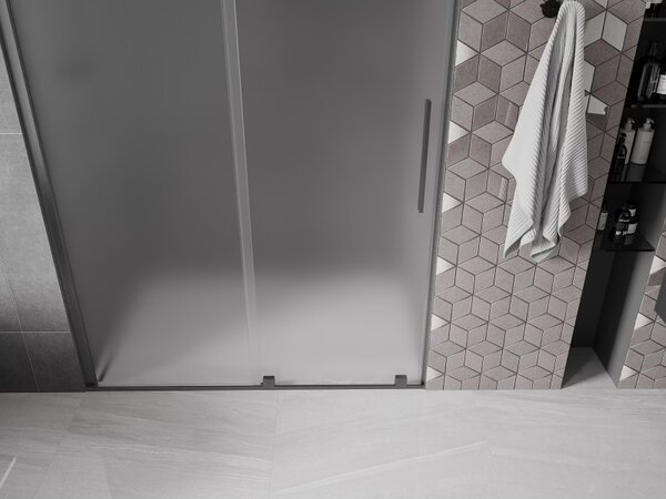 Mexen Velar, posuvné sprchové dvere do otvoru 130 cm, 8mm sklo námraza, grafit brúsený, 871-130-000-31-66