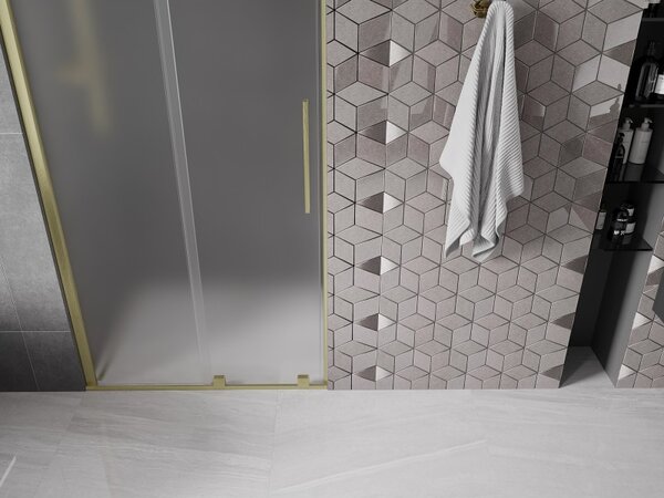 Mexen Velar, posuvné sprchové dvere do otvoru 90 cm, 8mm sklo námraza, zlatá matná, 871-090-000-31-55