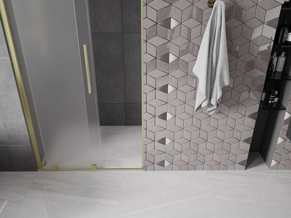 Mexen Velar, posuvné sprchové dvere do otvoru 90 cm, 8mm sklo námraza, zlatá matná, 871-090-000-31-55