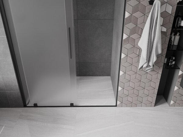Mexen Velar, posuvné sprchové dvere do otvoru 130 cm, 8mm sklo námraza, čierna matná, 871-130-000-31-70
