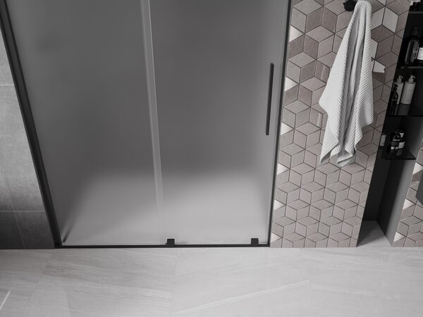 Mexen Velar, posuvné sprchové dvere do otvoru 130 cm, 8mm sklo námraza, čierna matná, 871-130-000-31-70