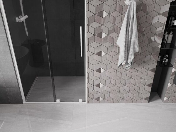 Mexen Velar, posuvné sprchové dvere do otvoru 90 cm, 8mm šedé sklo, biela matná, 871-090-000-41-20
