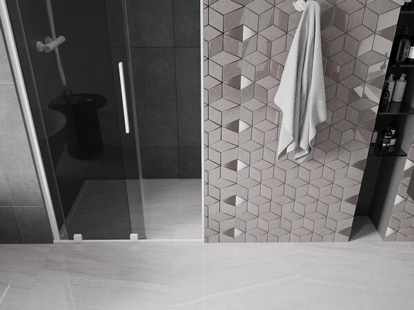 Mexen Velar, posuvné sprchové dvere do otvoru 90 cm, 8mm šedé sklo, biela matná, 871-090-000-41-20