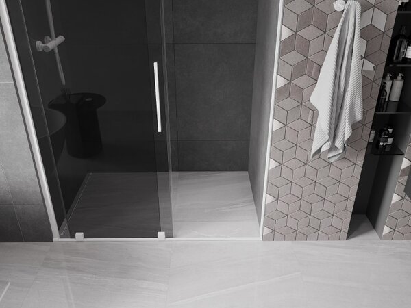 Mexen Velar, posuvné sprchové dvere do otvoru 130 cm, 8mm šedé sklo, biela matná, 871-130-000-41-20