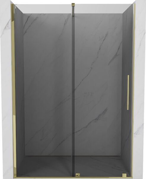 Mexen Velar, posuvné sprchové dvere do otvoru 140 cm, 8mm šedé sklo, zlatá lesklá, 871-140-000-41-50