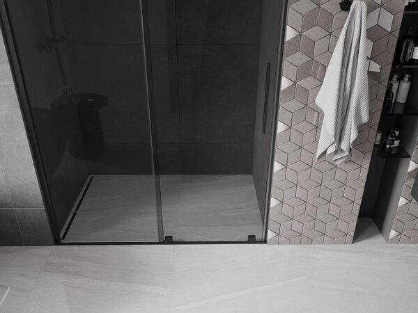Mexen Velar, posuvné sprchové dvere do otvoru 130 cm, 8mm šedé sklo, čierna matná, 871-130-000-41-70