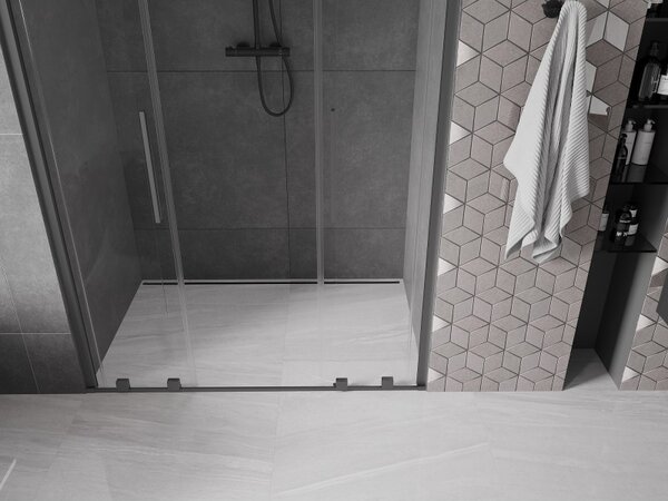 Mexen Velar Duo, posuvné sprchové dvere do otvoru 140 cm, 8mm číre sklo, brúsený grafit, 871-140-000-02-95