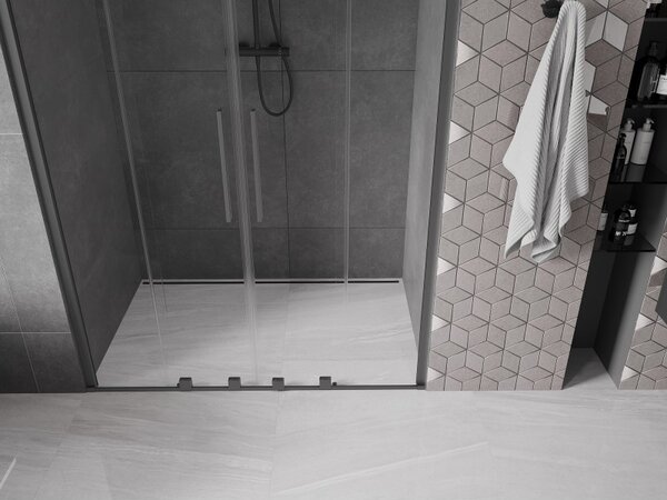 Mexen Velar Duo, posuvné sprchové dvere do otvoru 140 cm, 8mm číre sklo, brúsený grafit, 871-140-000-02-95
