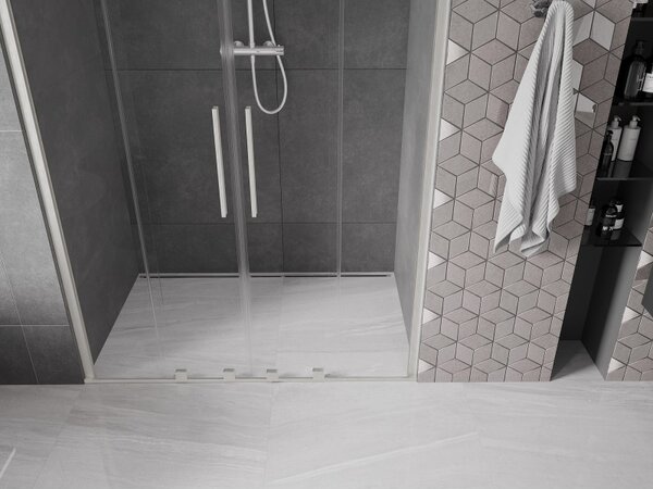 Mexen Velar Duo, posuvné sprchové dvere do otvoru 140 cm, 8mm číre sklo, brúsená oceľ, 871-140-000-02-97