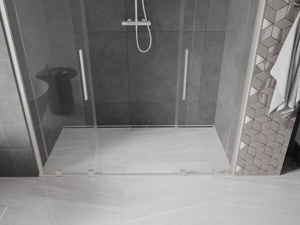 Mexen Velar Duo, posuvné sprchové dvere do otvoru 170 cm, 8mm číre sklo, brúsená oceľ, 871-170-000-02-97