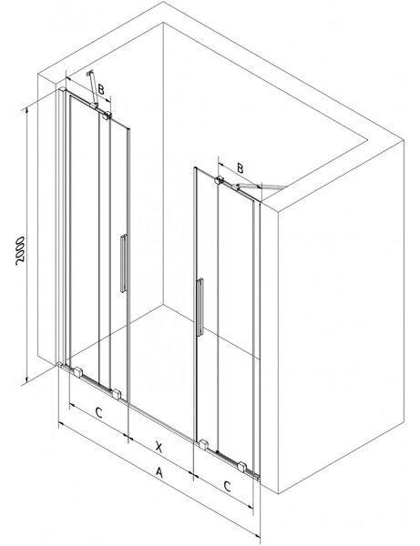 Mexen Velar Duo, posuvné dvere do otvoru 170x200 cm, 8mm číre sklo, grafitová matná, 871-170-000-02-66