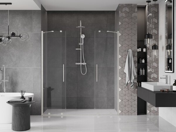 Mexen Velar Duo, posuvné sprchové dvere do otvoru 170 cm, 8mm číre sklo, brúsená oceľ, 871-170-000-02-97