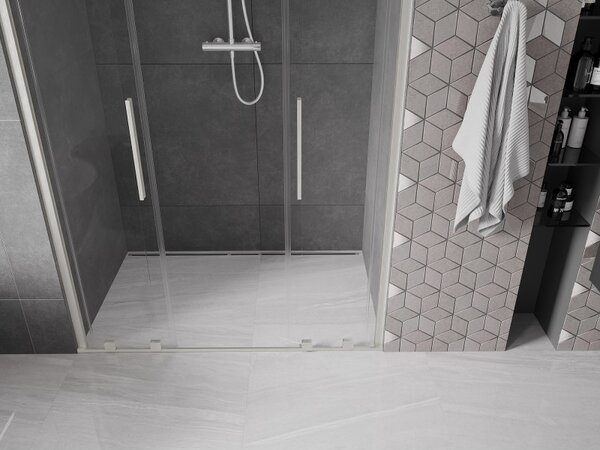Mexen Velar Duo, posuvné sprchové dvere do otvoru 140 cm, 8mm číre sklo, brúsená oceľ, 871-140-000-02-97