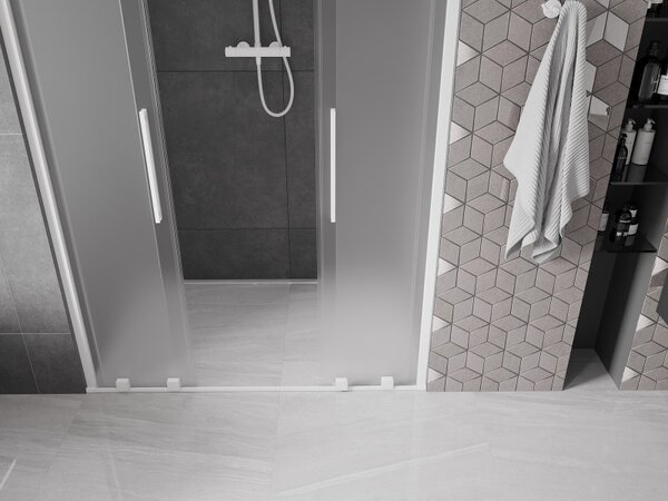 Mexen Velar Duo, posuvné sprchové dvere do otvoru 140 cm, 8mm sklo námraza, biela matná, 871-140-000-32-20