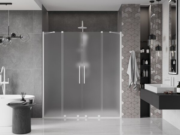 Mexen Velar Duo, posuvné sprchové dvere do otvoru 170 cm, 8mm sklo námraza, biela matná, 871-170-000-32-20