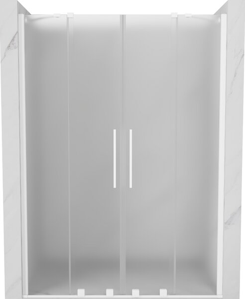 Mexen Velar Duo, posuvné sprchové dvere do otvoru 140 cm, 8mm sklo námraza, biela matná, 871-140-000-32-20