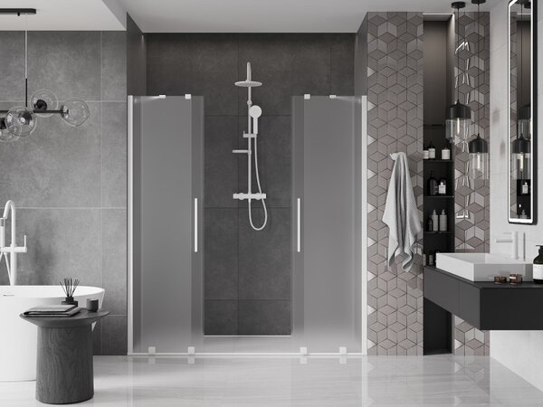 Mexen Velar Duo, posuvné sprchové dvere do otvoru 170 cm, 8mm sklo námraza, biela matná, 871-170-000-32-20