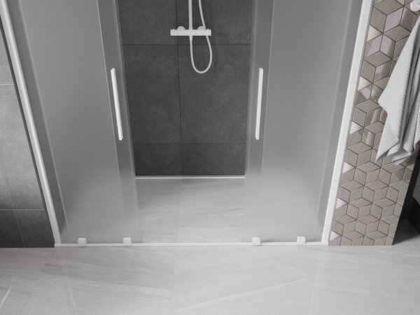 Mexen Velar Duo, posuvné sprchové dvere do otvoru 170 cm, 8mm sklo námraza, biela matná, 871-170-000-32-20