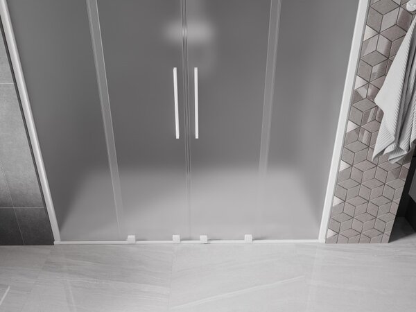 Mexen Velar Duo, posuvné sprchové dvere do otvoru 170 cm, 8mm sklo námraza, biela matná, 871-170-000-32-20