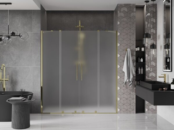 Mexen Velar Duo, posuvné sprchové dvere do otvoru 170 cm, 8mm sklo námraza, zlatá lesklá, 871-170-000-32-50