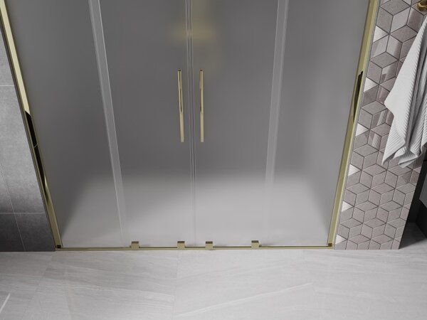 Mexen Velar Duo, posuvné sprchové dvere do otvoru 170 cm, 8mm sklo námraza, zlatá lesklá, 871-170-000-32-50